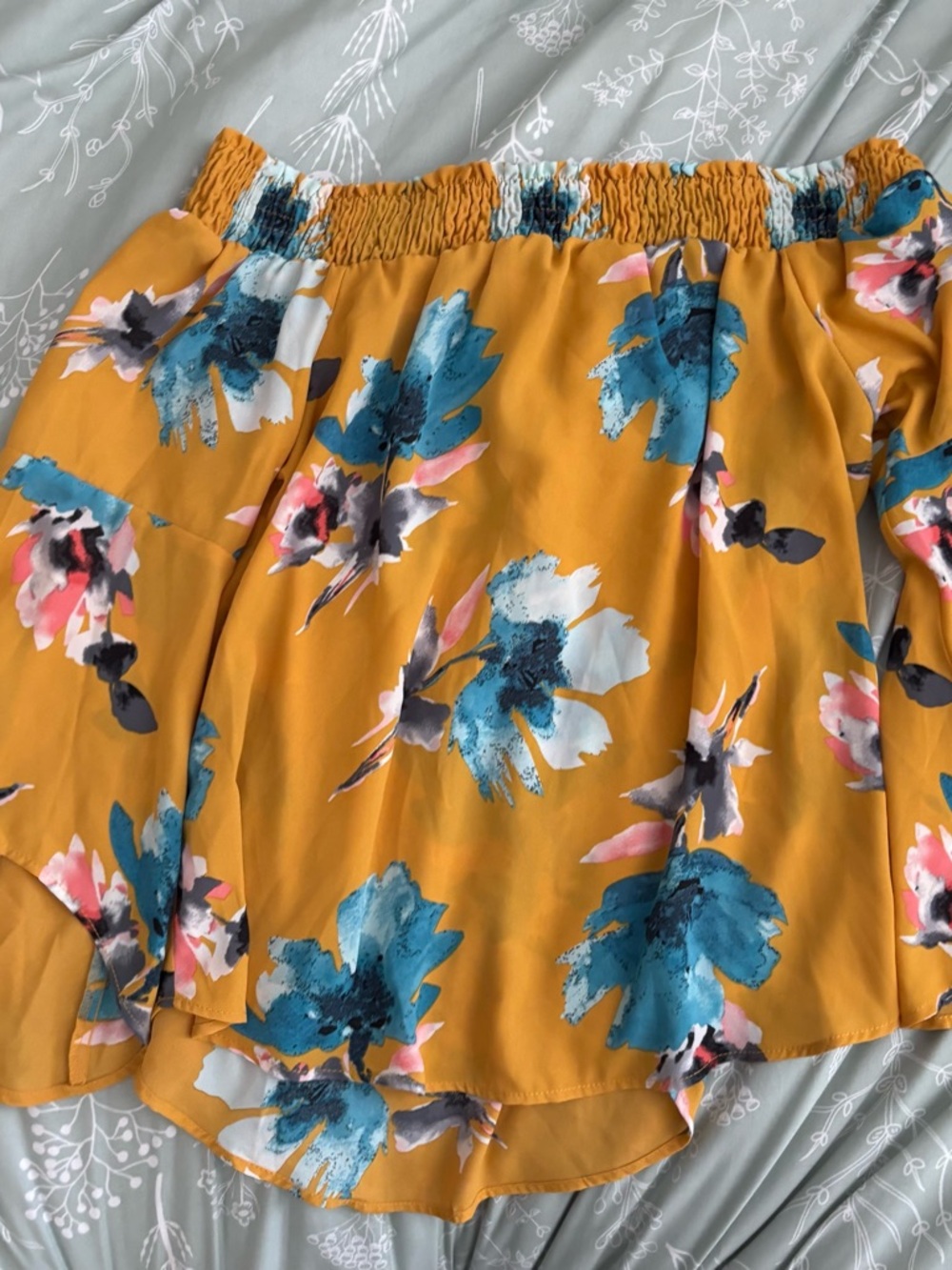 Mustard Floral Off-Shoulder Shirt